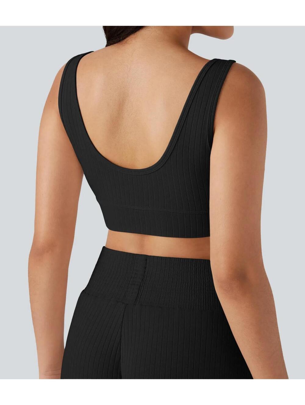 Halara Ribbed Knit U-Neck Cropped Casual Tank Top Black Size XL - Picture 8 of 9